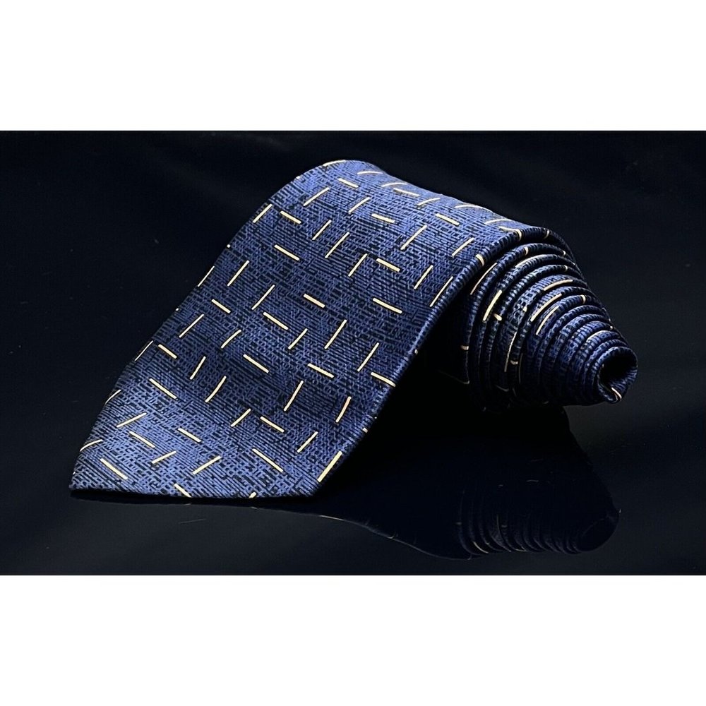 BELISI Men's 100% Silk Tie ~ Blue ~ Geometric Pattern ~ Hand Made ~ NEW!